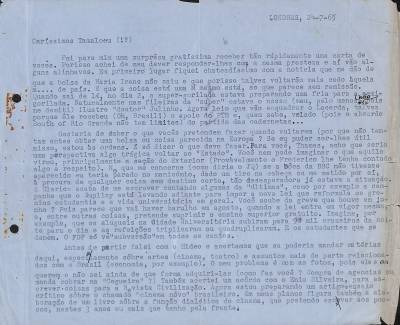 Carta de Vladimir Herzog para Tamás Szmrecsányi, 24 jul. 1965